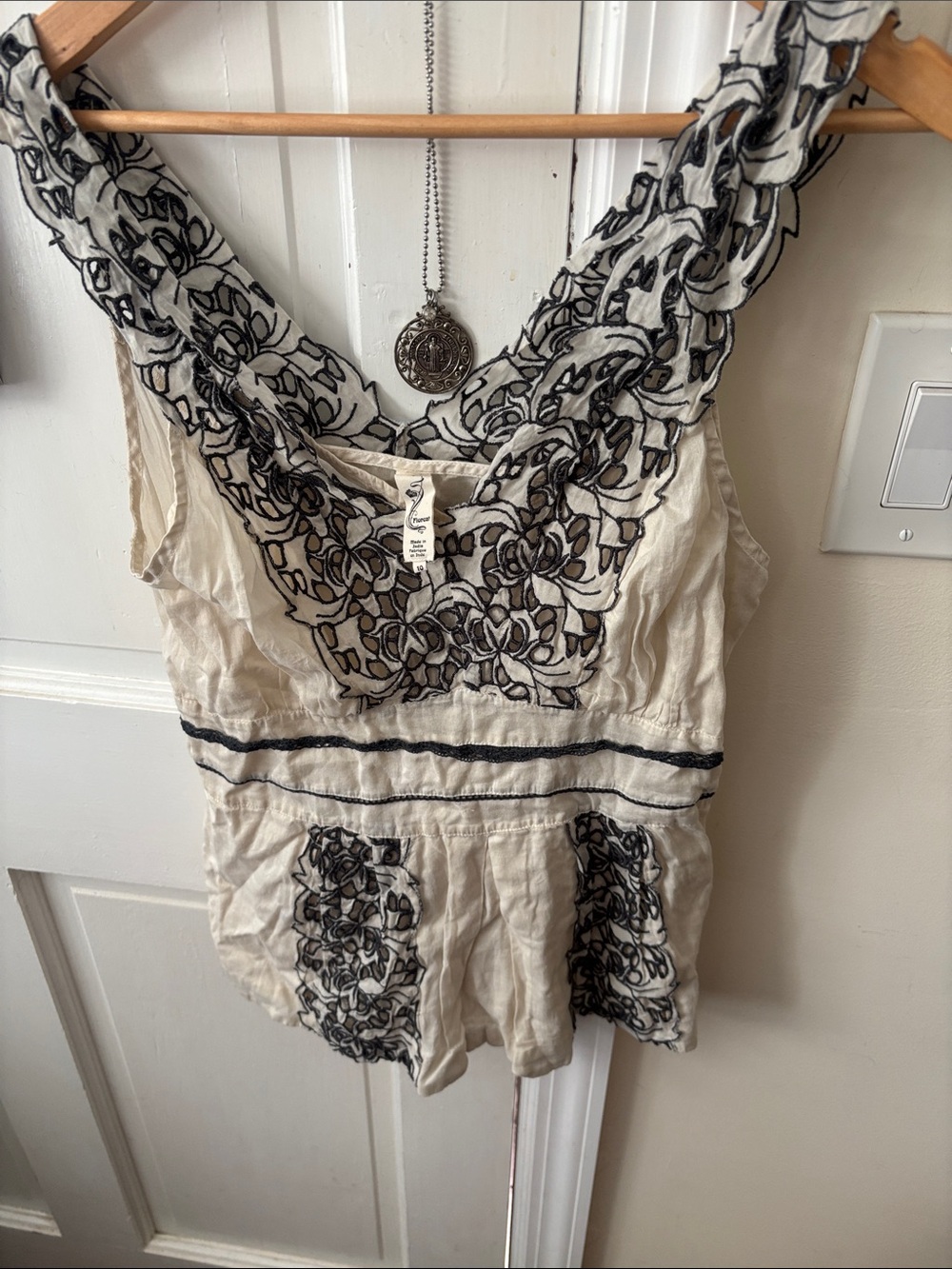 Floreat Cream Camisole with Black Floral Embroidery